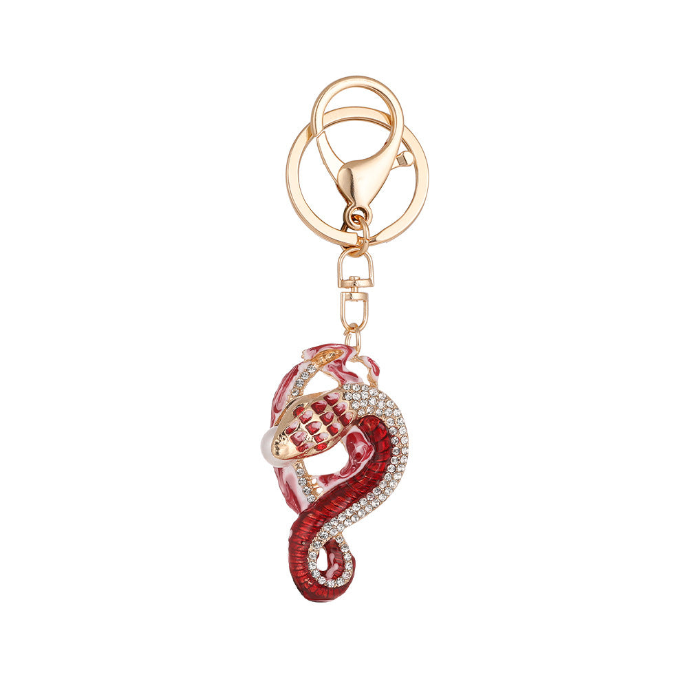 Wholesale New Creative Color Diamond-encrusted Zodiac Snake Car Keychain Zodiac Animal Bag Pendant Small Gift